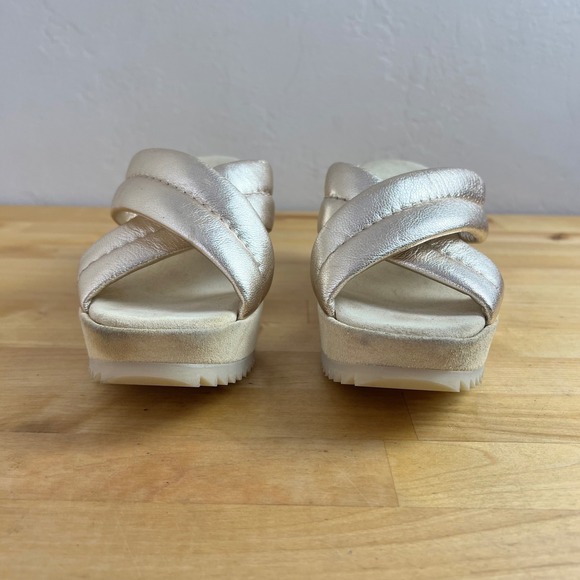 Pedro Garcia Metallic Gold Leather Platform Wedge Sandals Mules Size 40 US 10 - Picture 4 of 11